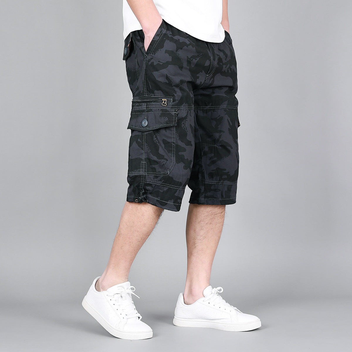 Short cargo en coton pour homme  Léger, ample, multi-poches et tendance, disponible en grandes tailles