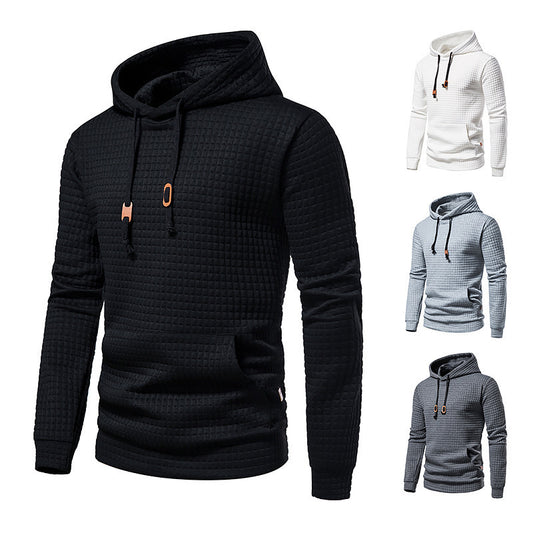 Sweat-shirt homme décontracté  coupe européenne, tissu matelassé à motif carreaux, style jacquard, capuche intégrée, confortable et adapté aux looks urbains.