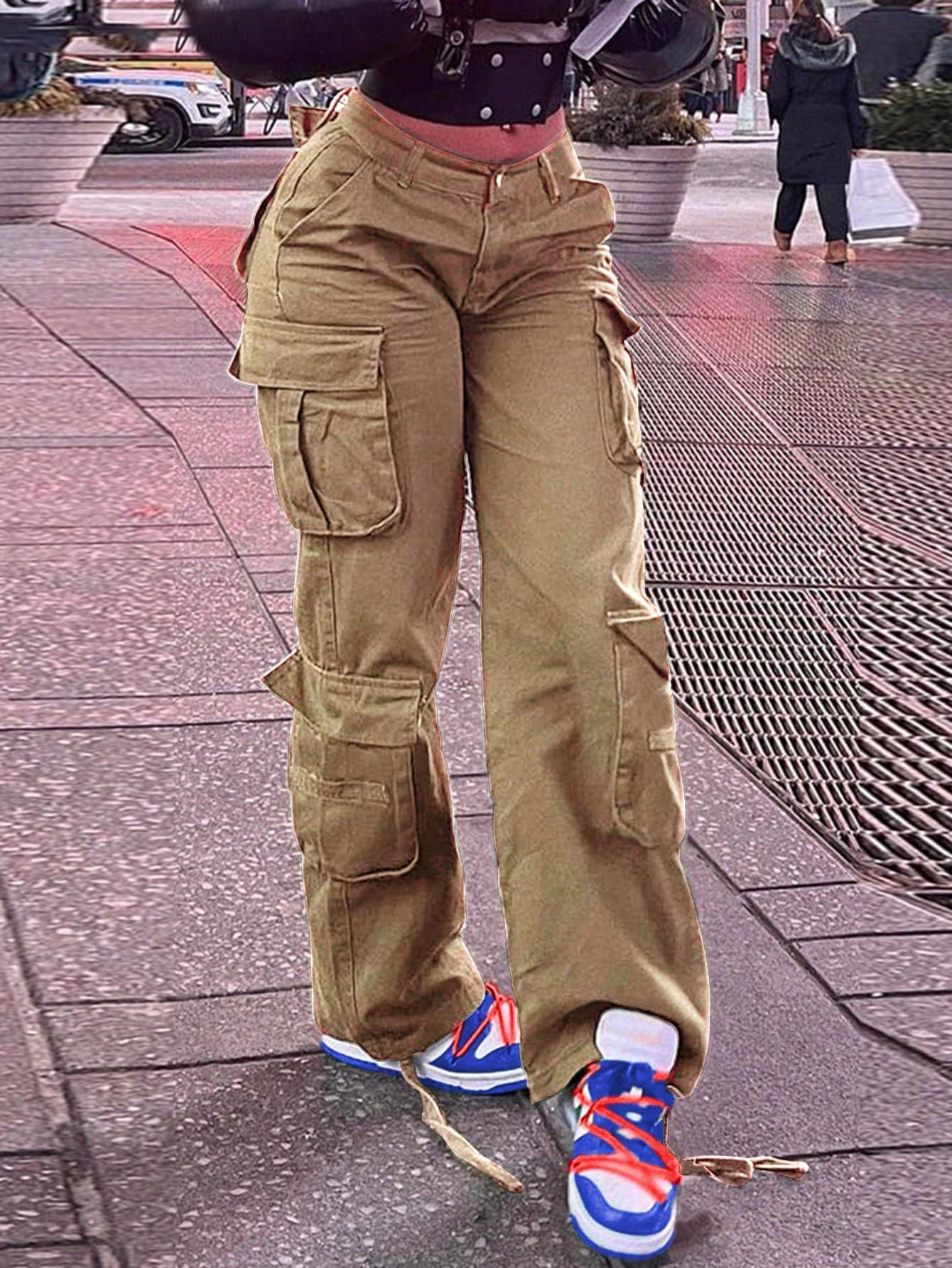 Pantalon cargo femme style américain rétro  Multi-poches, coupe décontractée, inspiration tactique