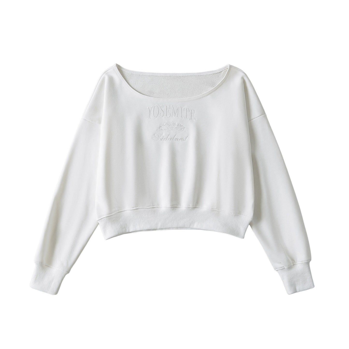 Veste courte dautomne pour femme  Sweat-shirt décontracté style américain, col rond, épaule biaisée, broderie lettres, parfait pour sortir