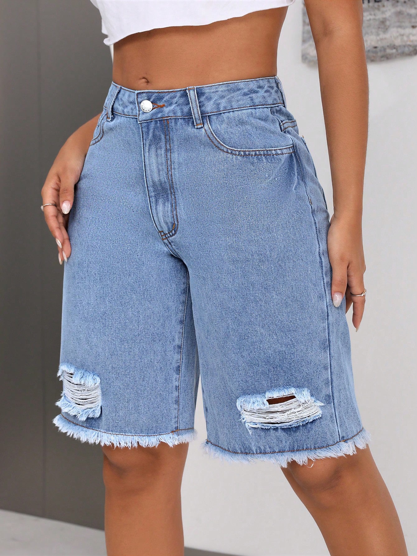 Short en Jean Femme Effet Déchiré  Style Urbain Casual