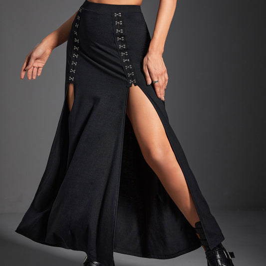 Jupe Gothique Sexy avec Fente & Détails Métal  Look Dark Rétro
