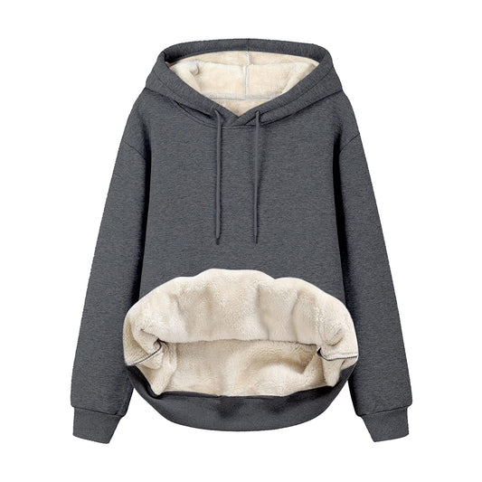 Sweat à capuche épais pour femme  Style européen et américain, cordon de serrage, couleur unie, doublure polaire chaude, parfait pour lautomne et lhiver