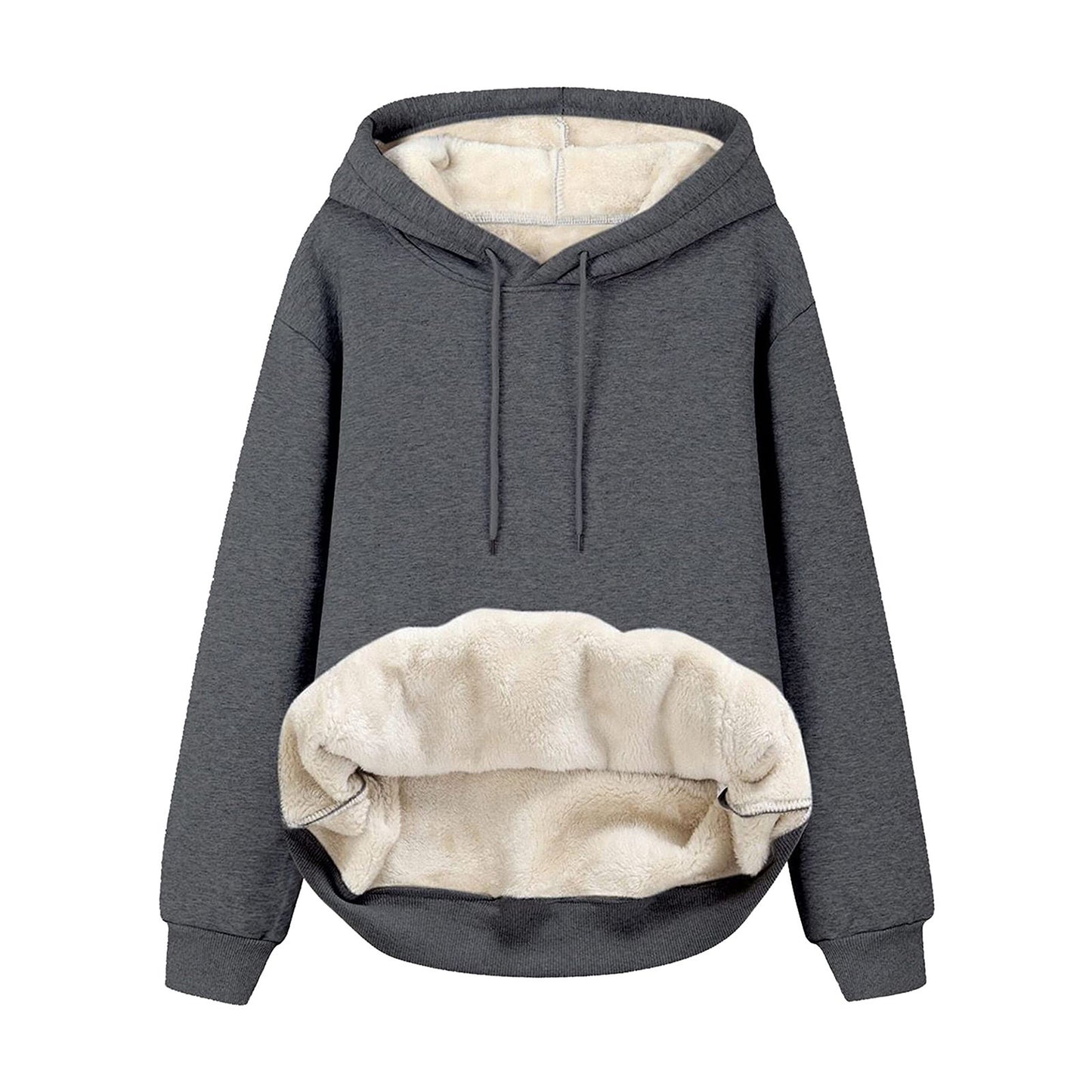 Sweat à capuche épais pour femme  Style européen et américain, cordon de serrage, couleur unie, doublure polaire chaude, parfait pour lautomne et lhiver