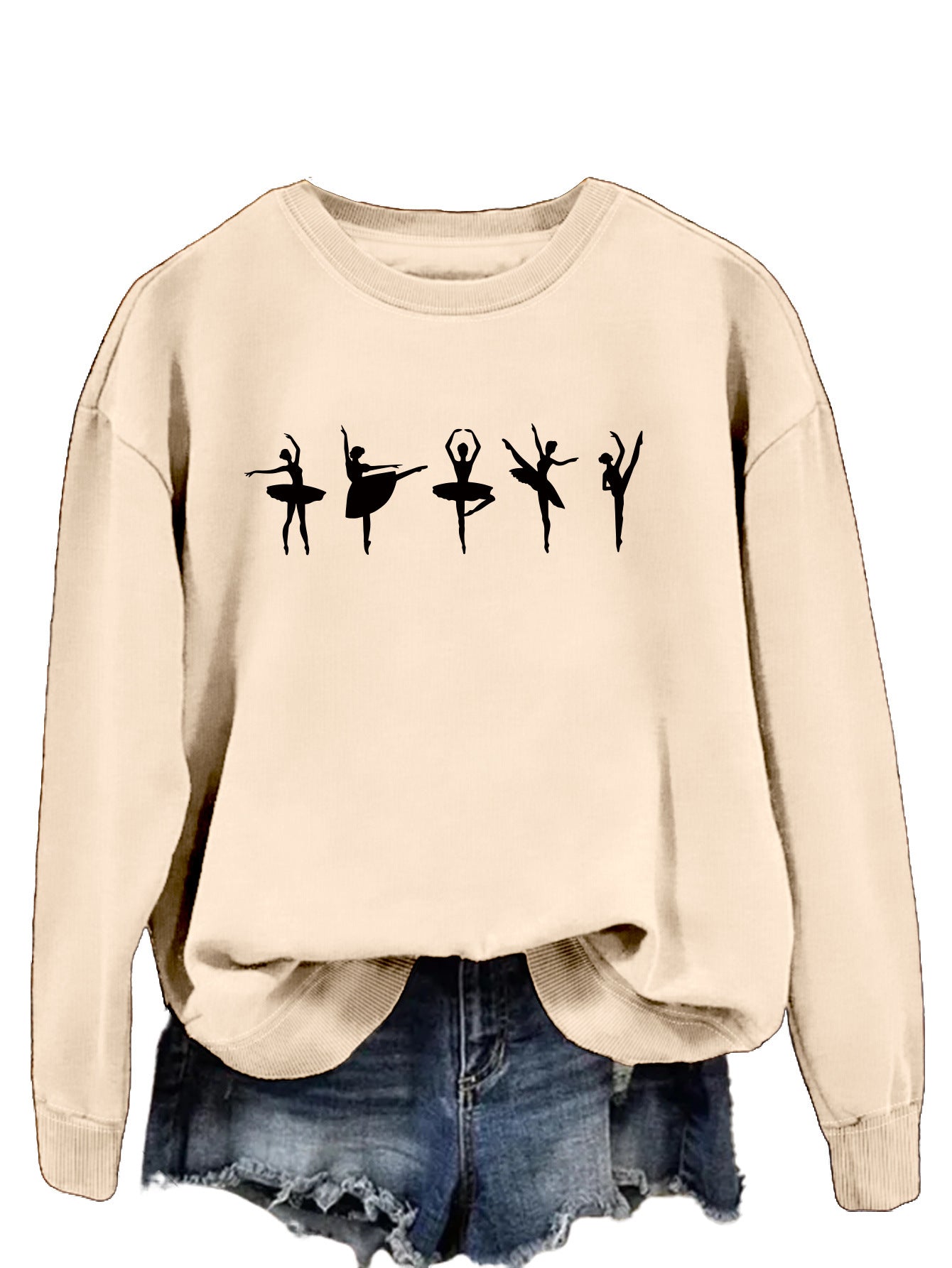 Sweatshirt automne-hiver pour femme  Style décontracté européen et américain, col rond, manches longues, coupe ample et confortable, parfait pour un look ballet casual