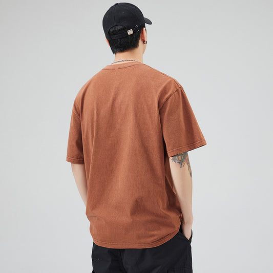 T-shirt homme en coton épais  manches courtes, coupe ample, style casual tendance mixte