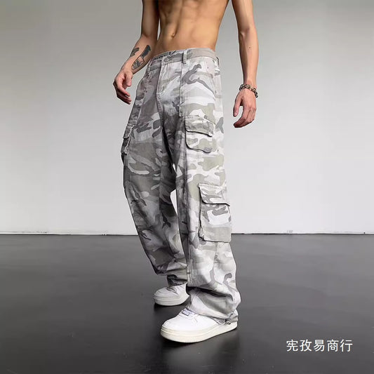 Pantalon cargo camouflage pour homme  Coupe large et droite, style urbain décontracté et tendance