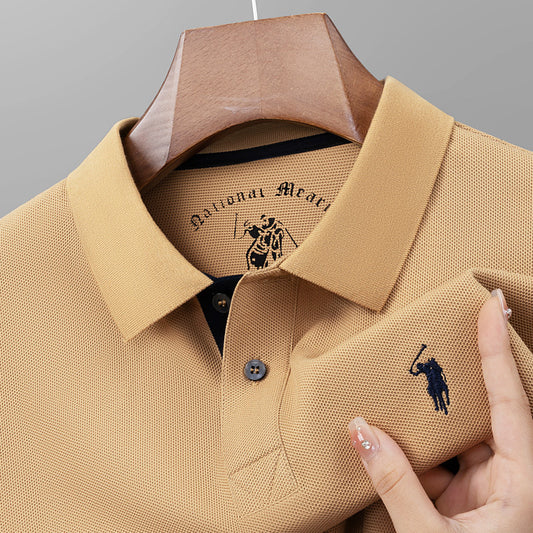 Polo homme en coton mercerisé  manches courtes, col à revers, qualité premium