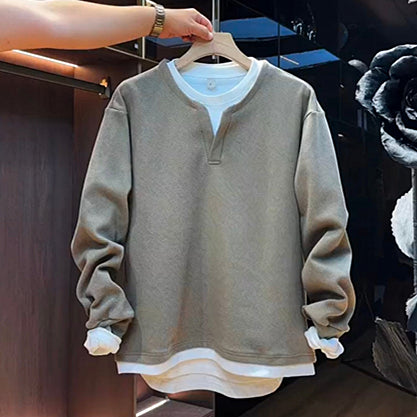 Sweat-shirt homme épais à col en V  style décontracté, coupe ample, doublure polaire imitation