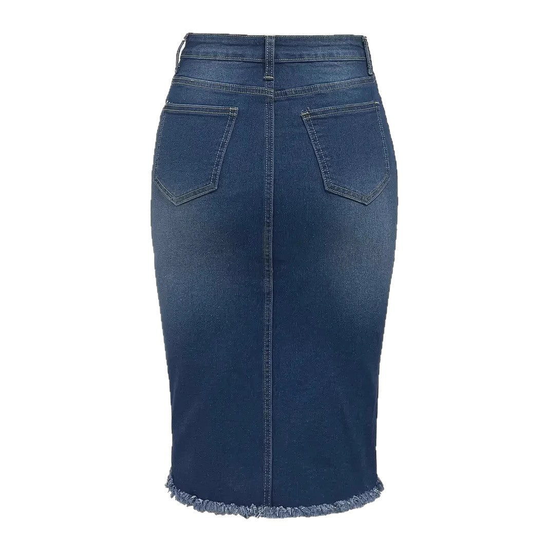 Jupe Mi-Longue en Jean Effet Brut  Taille Haute & Coupe Affinante