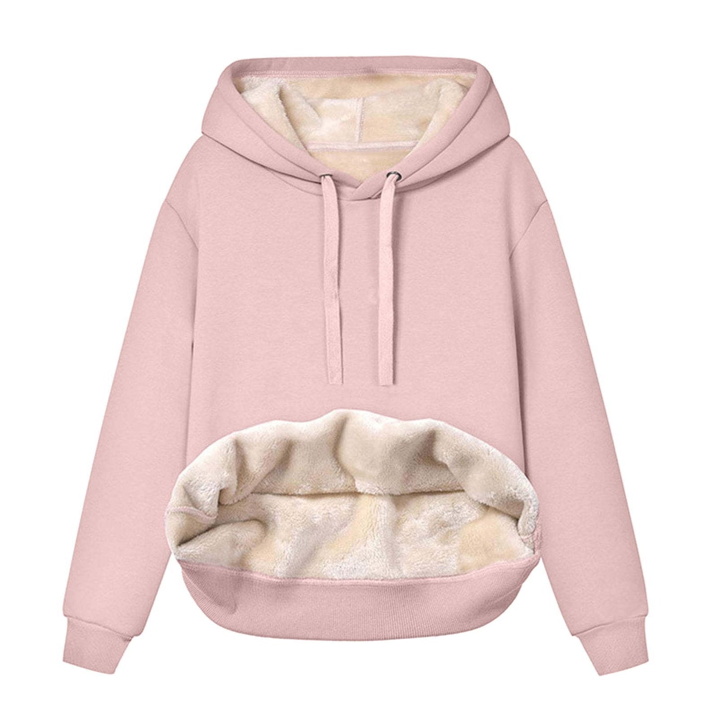 Sweat à capuche épais pour femme  Style européen et américain, cordon de serrage, couleur unie, doublure polaire chaude, parfait pour lautomne et lhiver