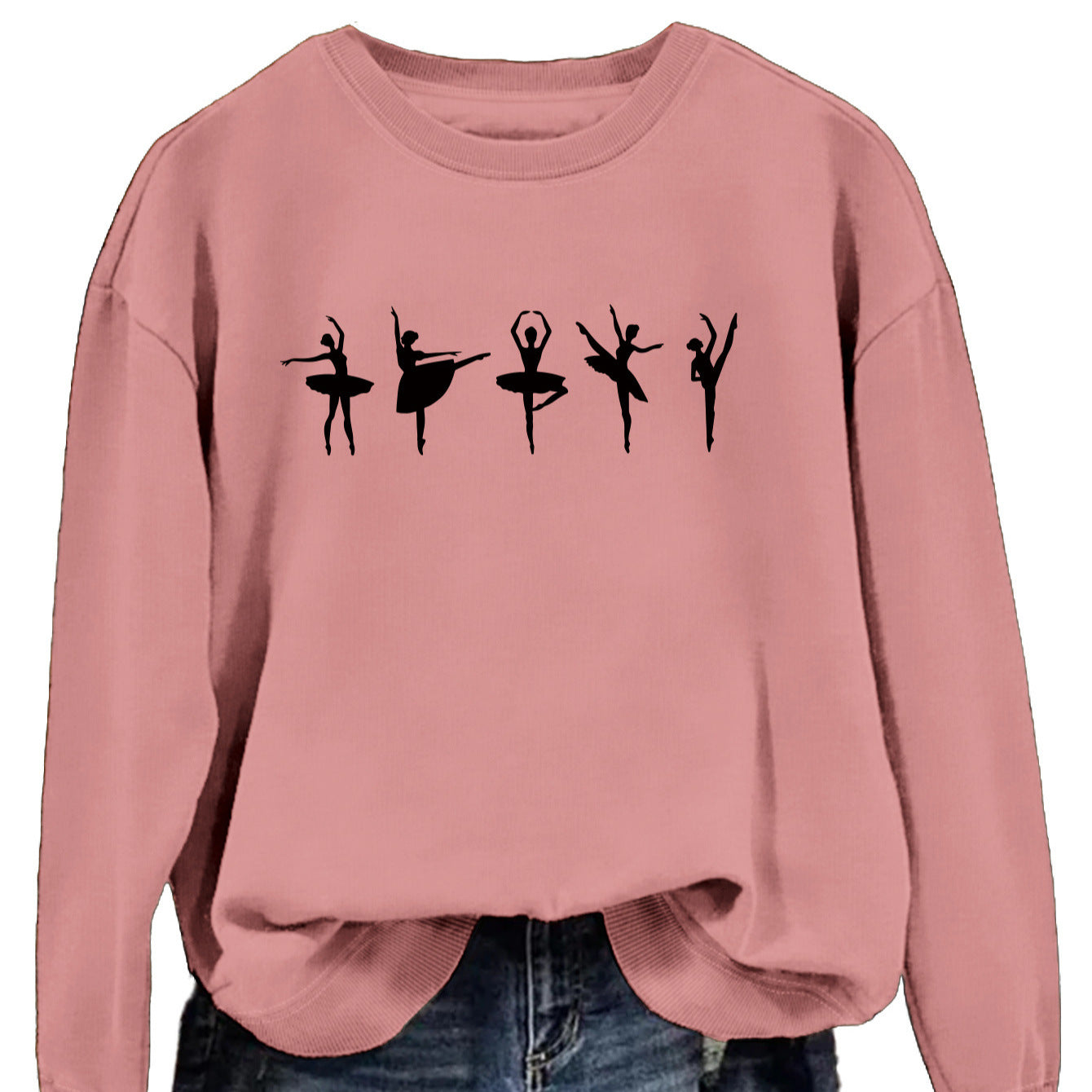 Sweatshirt automne-hiver pour femme  Style décontracté européen et américain, col rond, manches longues, coupe ample et confortable, parfait pour un look ballet casual