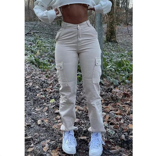 Pantalon Cargo Femme Taille Haute | Tendance Streetwear Multi-Poches Élastique