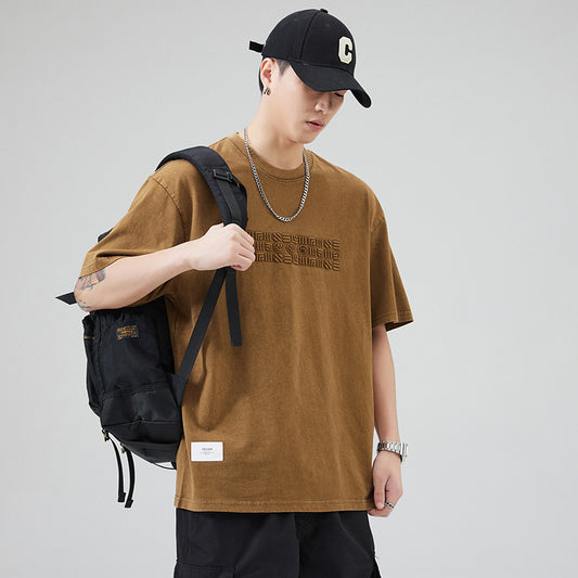 T-shirt homme en coton épais  manches courtes, coupe ample, style casual tendance mixte