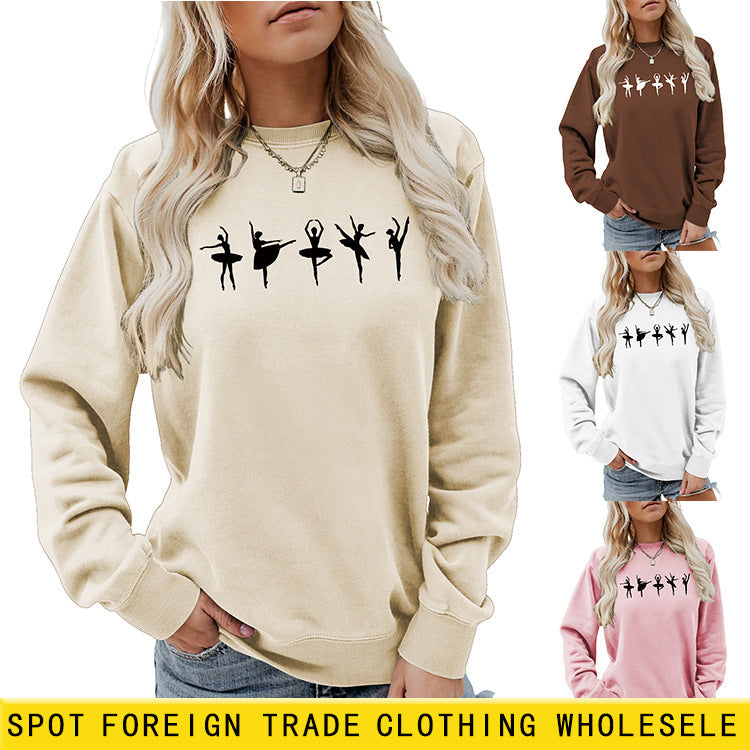 Sweatshirt automne-hiver pour femme  Style décontracté européen et américain, col rond, manches longues, coupe ample et confortable, parfait pour un look ballet casual