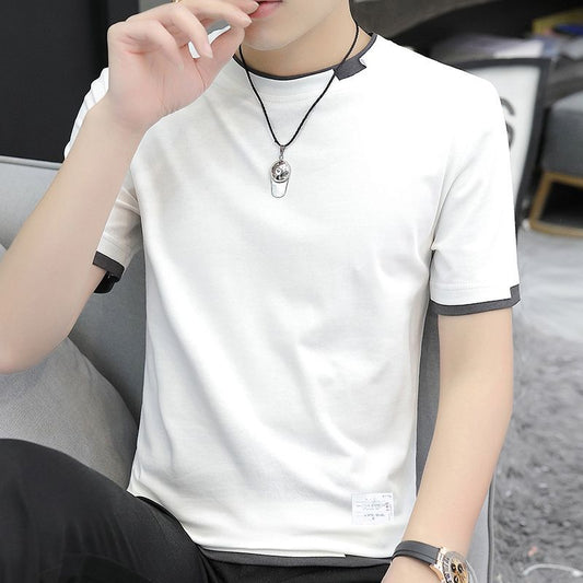 T-shirt homme en coton  manches courtes effet deux-en-un, col rond, style tendance