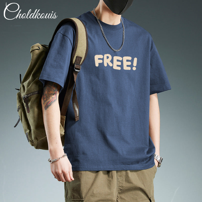 T-shirt homme en coton épais  manches courtes, imprimé sobre, coupe ample et confortable