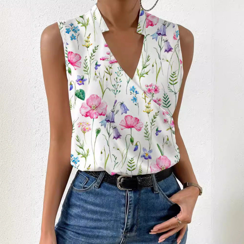 Top Imprimé Femme Col V  Style Européen & Américain