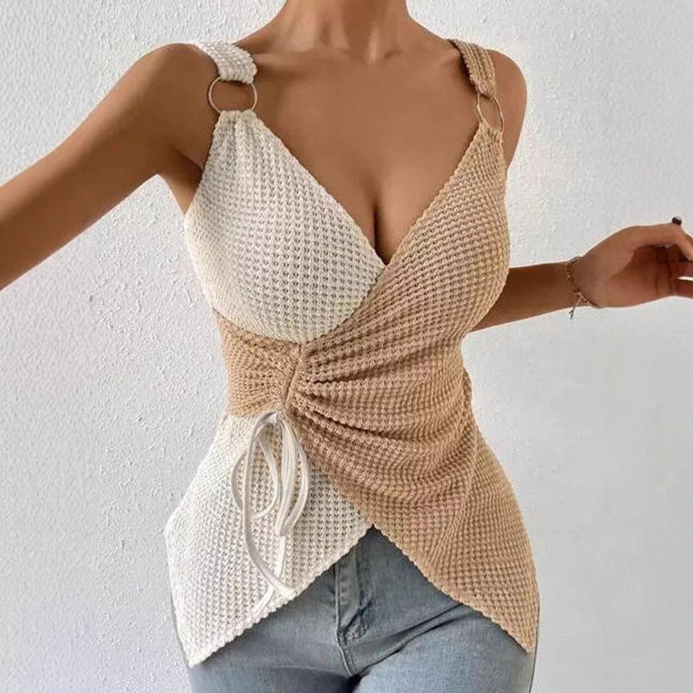 Top Slim Dos Nu Femme  Col V & Color Block Moderne