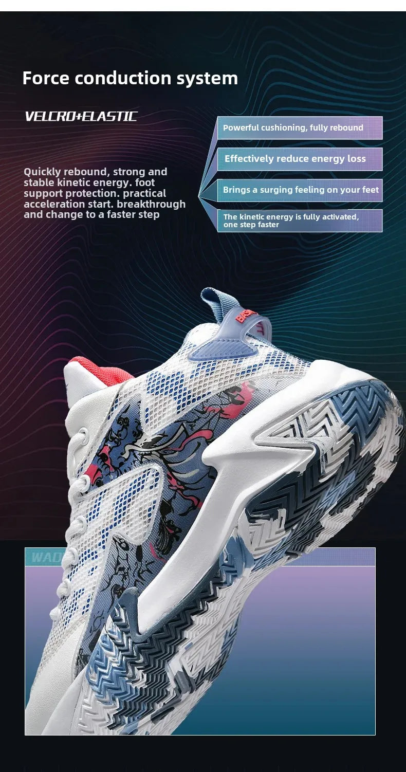 Baskets de basketball en mesh respirant, antidérapantes avec absorption des chocs, résistantes à l’usure, style ballon avec motif graffiti, sneakers jeunesse au style original.