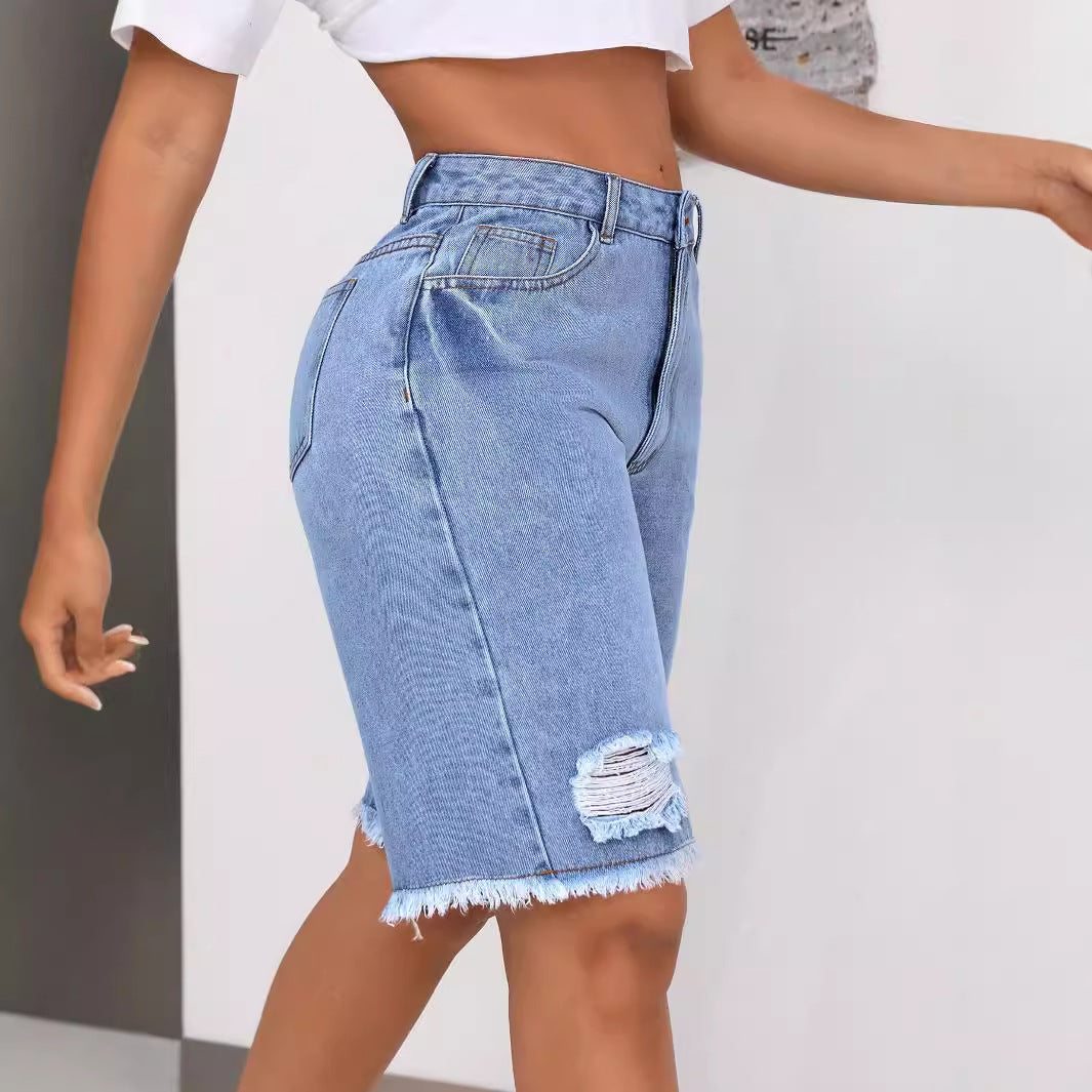 Short en Jean Femme Effet Déchiré  Style Urbain Casual
