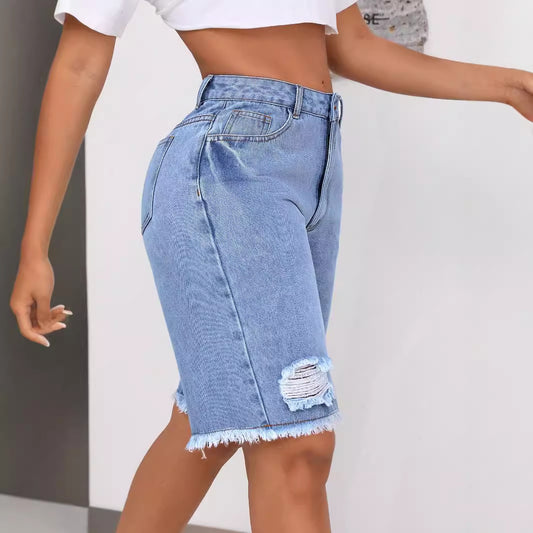 Short en Jean Femme Effet Déchiré  Style Urbain Casual