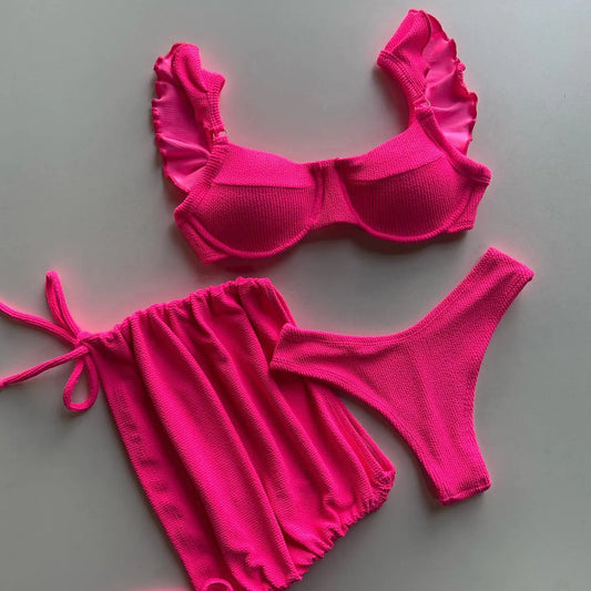 Ensemble Bikini Trois Pièces Uni pour Femme